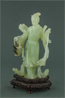 Chinese Green Jade Carved Figure with Stand
