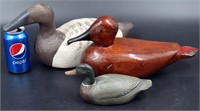 3 Carved Wood Duck Decorative Decoys