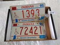 (2) License Plates & Floral Decor