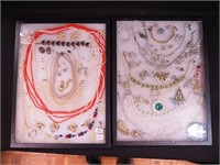 Two containers of jewelry: rhinestones, faux