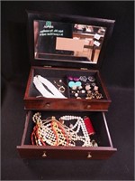 Wooden dresser-top jewelry box with lift