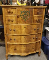 Antique Serpentine Front Birdseye Maple Dresser