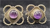 Southwest Silver & Amethyst Screw Back Earrings