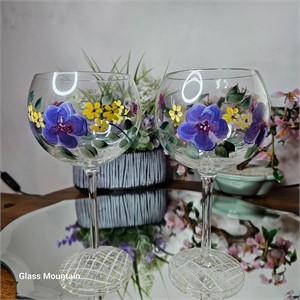 Vintage Hand Painted Long Stem Wine Glasses