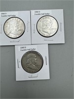 3 1960-D Franklin Silver Half Dollars