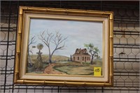 Framed Oil Farm House Painting