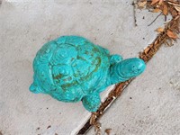 Concrete blue turtle 12 inches long.