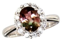 Plat. 2.13 ct Watermelon Tourmaline & Diamond Ring