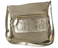 Chloe Beige & Gold Canvas Shoulder Bag