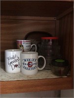 Assorted Mugs & Items on Bottom Shelf