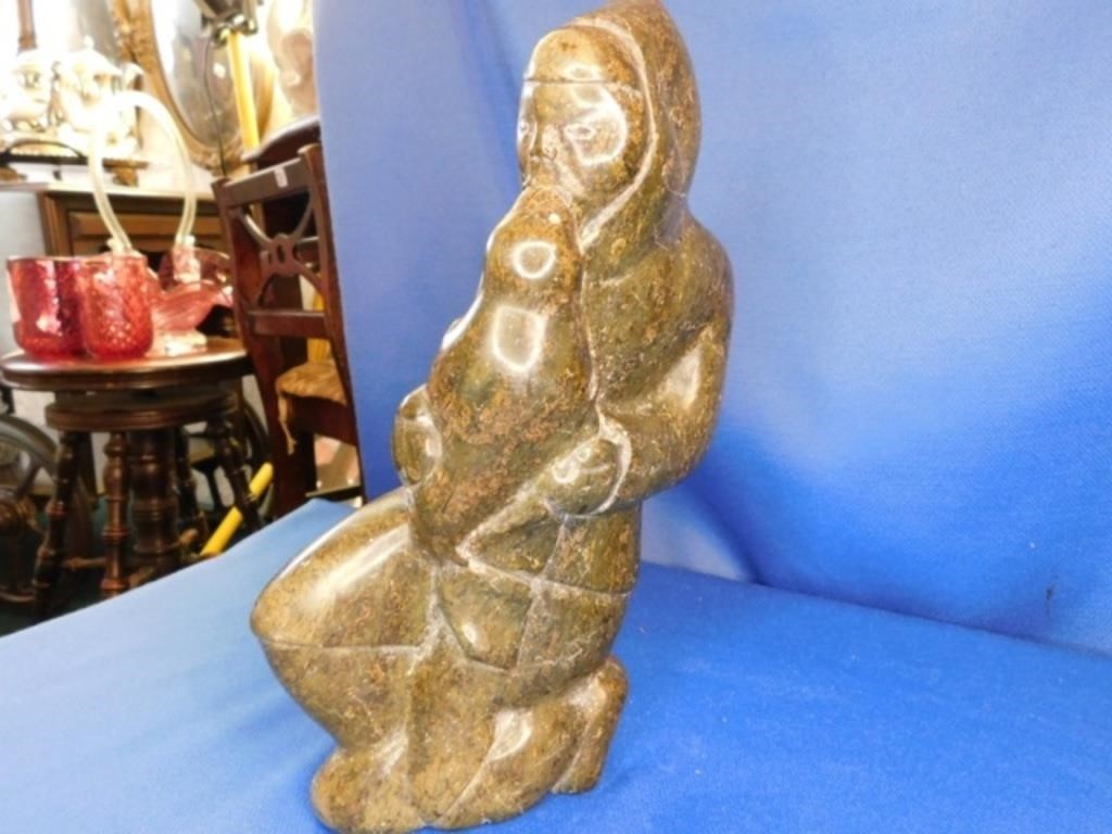 Inuit Soapstone Carving -10.5" T