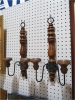 PAIR OF DBL WOOD WALL MOUNTED CANDLE HOLDERS