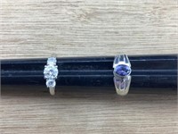 2 Sterling & Tanzanite Colored/Clear Stone Rings