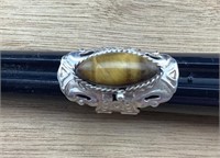 Lg Long Sterling & Tiger Eye Ring With Hinge Top