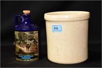 1 GALLON WHITE CROCK & BLUE JUG