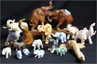18 PIECES ASSORTED ELEPHANTS DIFFERENT MATERIALS