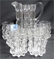 WATER PITCHER W/6 GLASSES (1 GLASS CRACKED)
