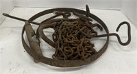 (F) Lot Of Primitive Barn Tools: Metal Chain,