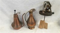Two copper items and top to butter churn
