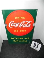 Pink Coca Cola ice cold metal sign 1989