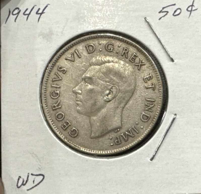 1944 50 Cents Silver Coin- Wide Date (WD)