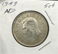 1943 50 Cents Silver Coin- Narrow Date (ND)