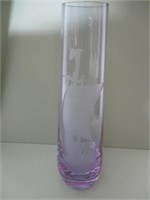 Tinted Glass Vase with engraved ship 12"