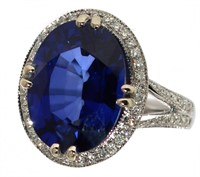 14kt Gold 10.48 ct Sapphire & Diamond Ring