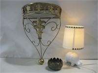 Elephant Lamp & Metal Rack & Metal Bowl See Info