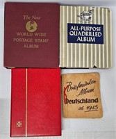 4 Vintage World Stamp Albums w Stamps