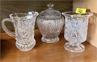 3 PC Vintage Lot with Pinwheel Crystal Pitcher &