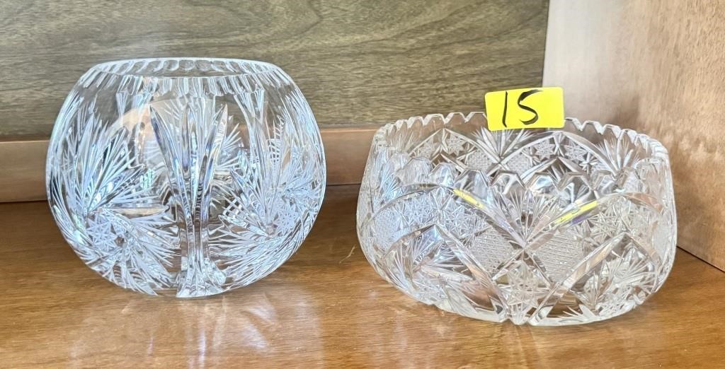 2 PC Vintage Lot with Pinwheel Crystal Vase