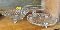 3 Pc Mixed Glass Lot with Cake Stand, Footed