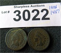 1887 and 1883 Indian head pennies