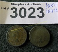 1882 and 1884 Indian head pennies
