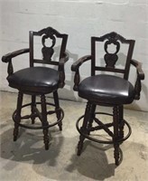 Two Matching Wooden Swivel Bar Stools Z12A