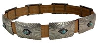 CONCHO BELT W/ 8 SILVER & TURQUOISE MEDALLIONS