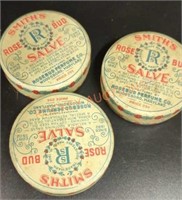 Three tins vintage Smith's rosebud salve