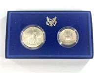 1986 P Silver dollar and clad half dollar Ellis Is
