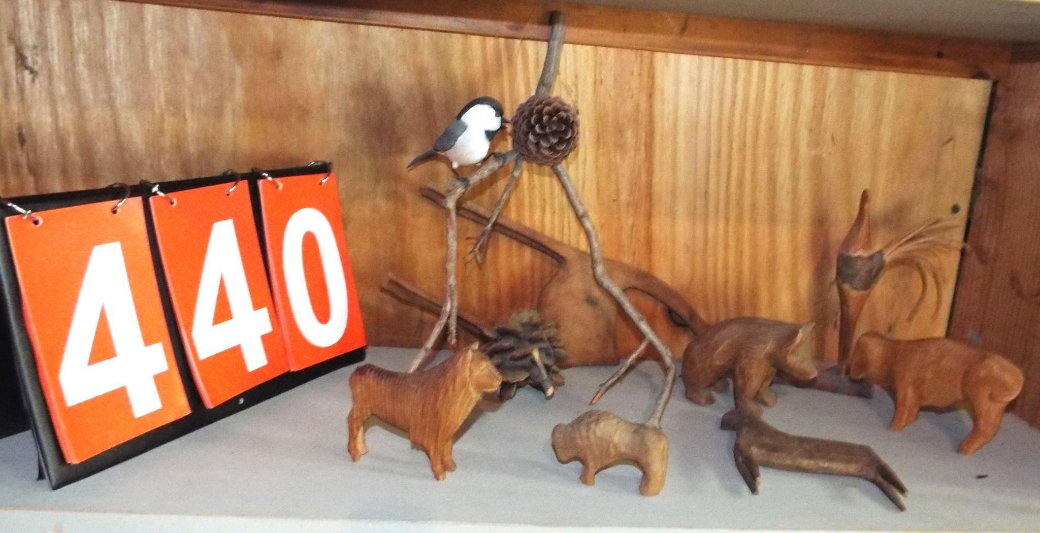 wooden carved animals & bird