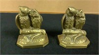 Vintage Owl Bookends Antiqued Brass Owls on