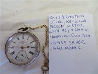 Kays Perfection key wind watch, .935 silver marked