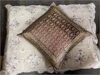 Box of Decorative Pillows & Linens
