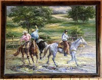 Large Framed Roping Cowboys Original on Canvas