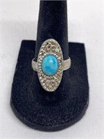 Silver tone turquoise ring stamped Sarah Cov sz7.5