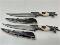 2 New Fixed Blade Deer Fantasy Knives w/ Sheath