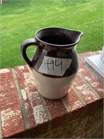 VINTAGE BROWN AND WHITE CROCK PITCHER