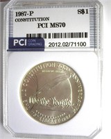 1987-P S$1 Constitution PCI MS70