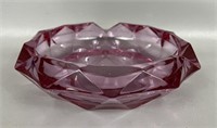 Vintage Viking Pink Diamond Cut Glass Ashtray
