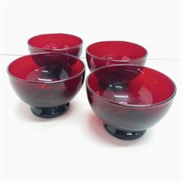 Four red glass bowls dessert